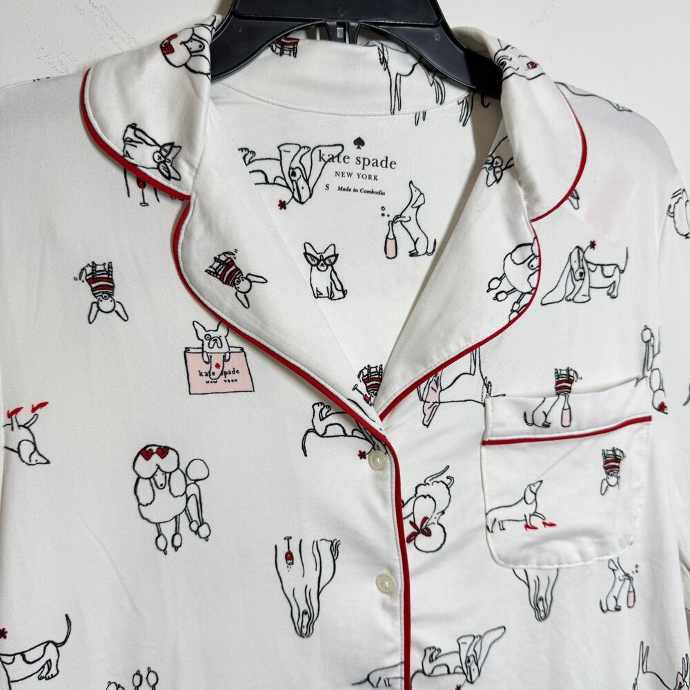 NWT Kate Spade Cream with black dogs pattern pajama set size S - Picture 3 of 12